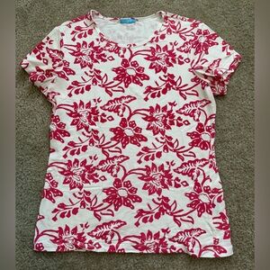 J. McLaughlin Floral Pink and White Women's Short Sleeve Tee Shirt Top Small